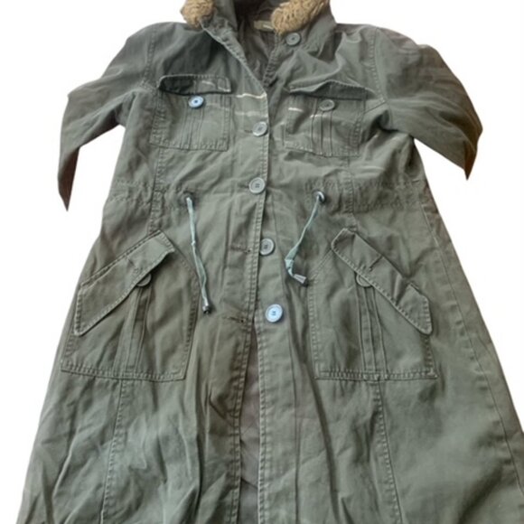 Women’s 12-14 Large Green Buttoned-Up Hooded Linen Coat - Picture 4 of 11